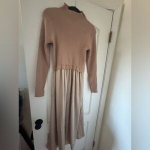 Two-Tone Knit Top with Flowing Skirt in Blush and Beige